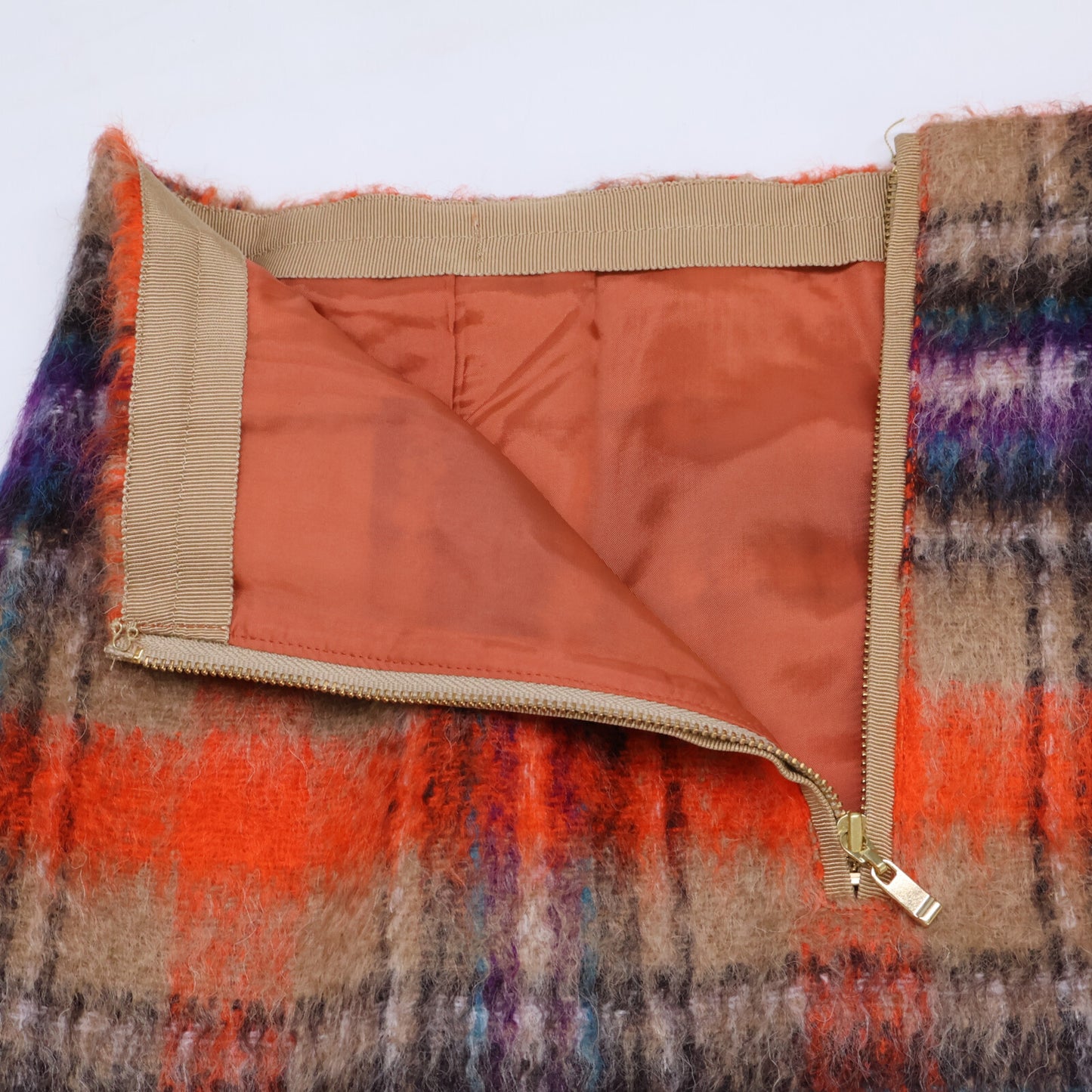 ANAYI アナイ オレンジ×パープル シャギーチェック スカート スカート 38