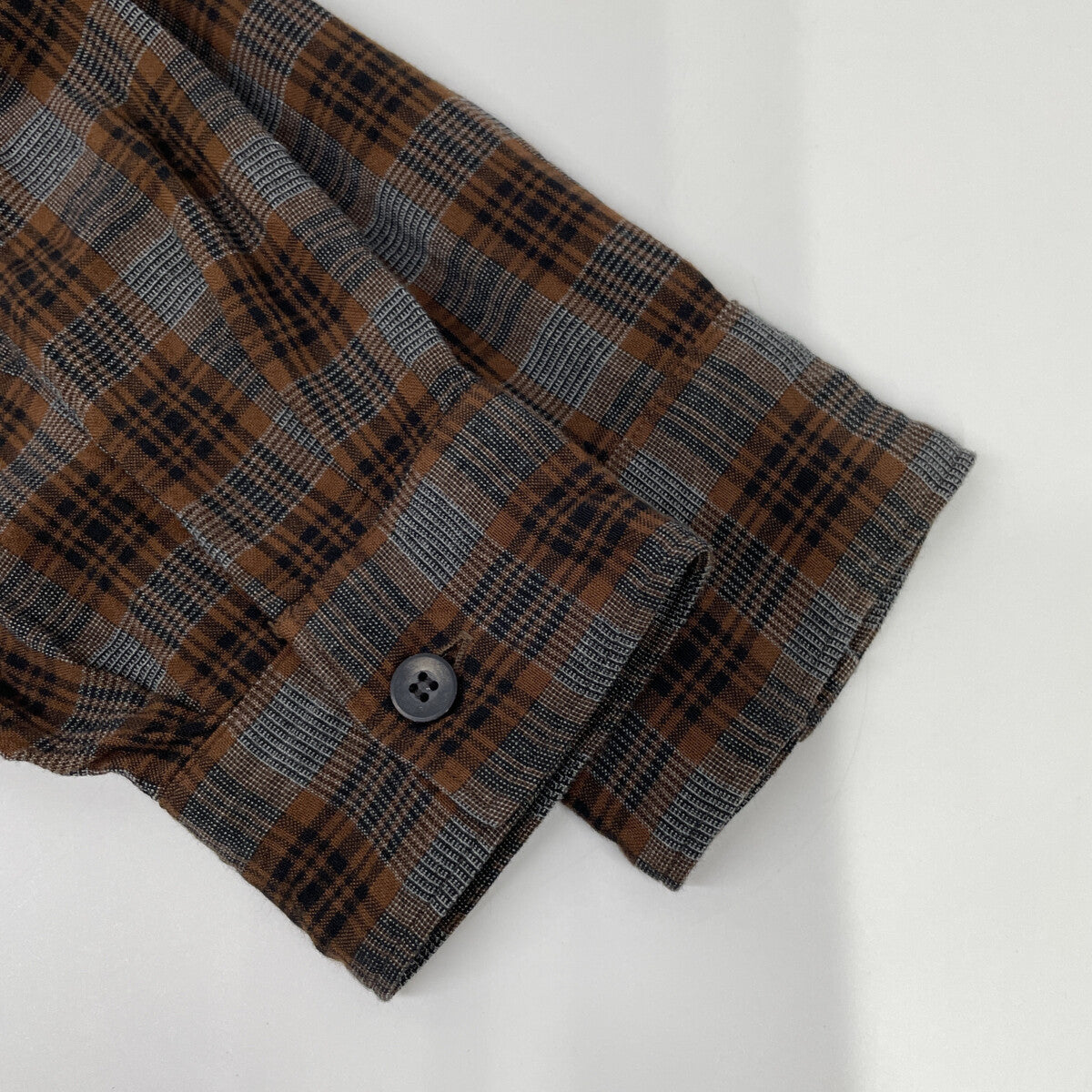 COMOLI コモリ P01-01013 ブラウンチェック レーヨン オープンカラーシャツ トップス 2