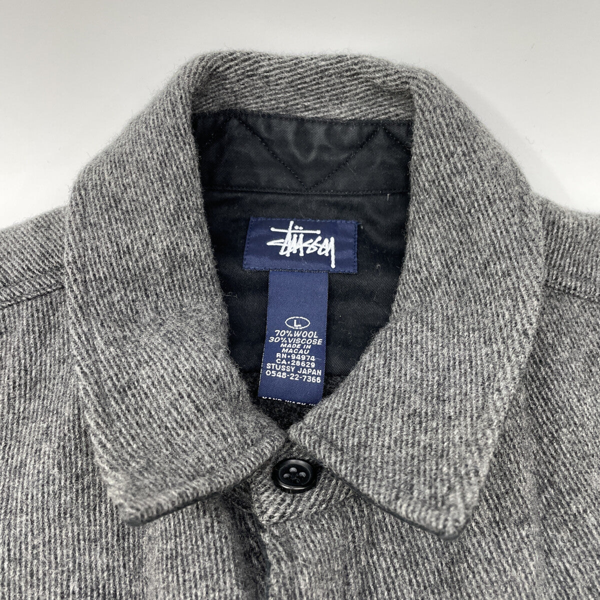 STUSSY ステューシー グレー 紺タグ ウール 長袖シャツ トップス L