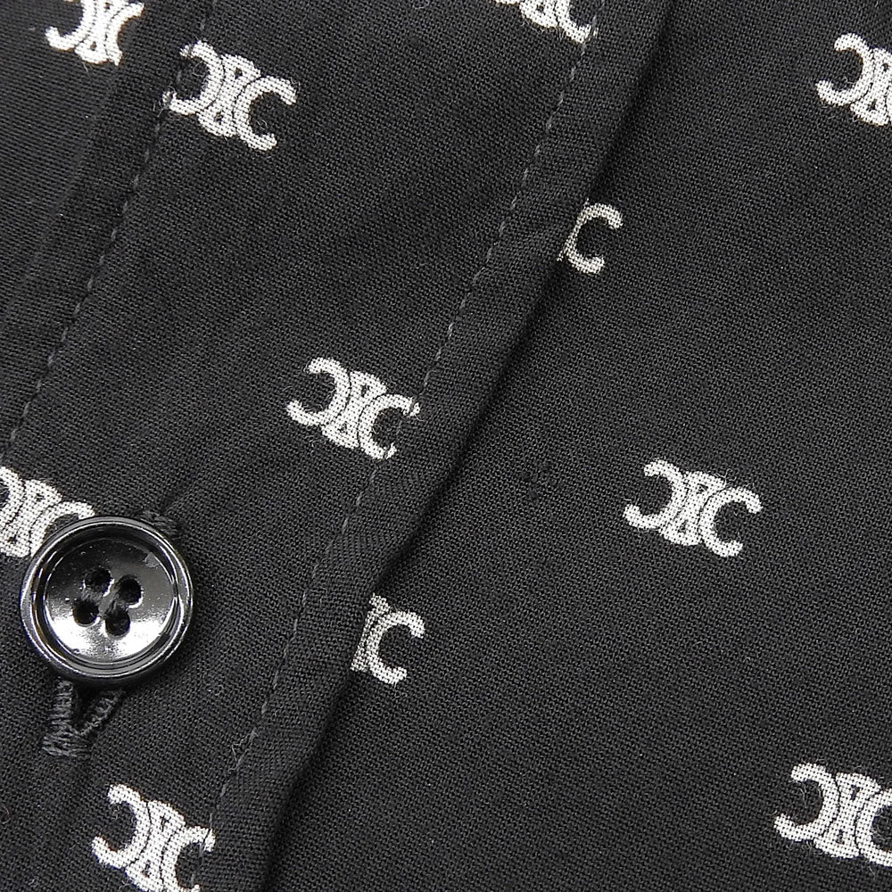 CELINE セリーヌ トリオンフ柄 ビスコース 長袖シャツ トップス メンズ ブラック 38 2C813387Z トップス 38