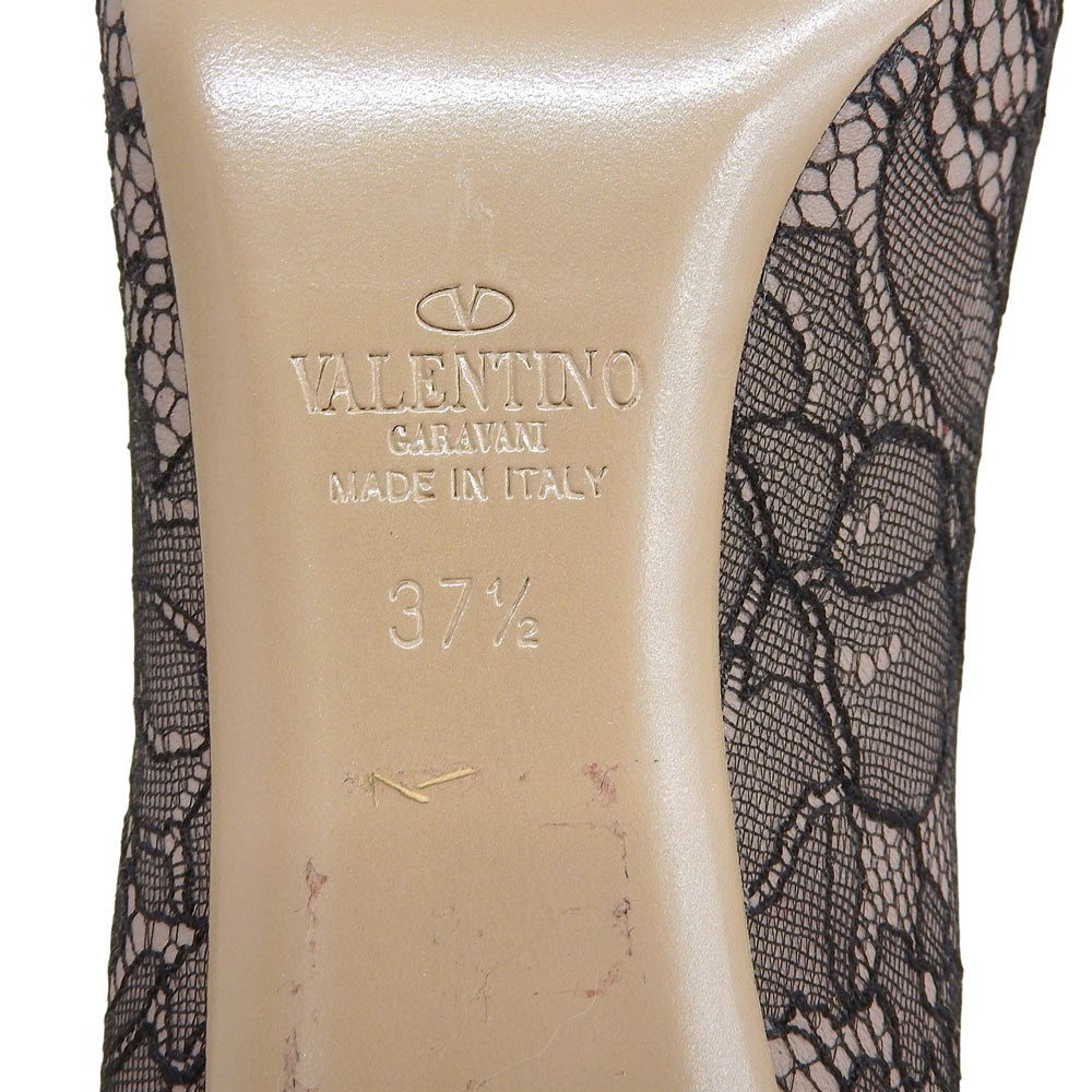 VALENTINO ヴァレンティノ レース ヒール ポインテッドトゥ パンプス レディース ブラック/ベージュ系 37 1/2 37.5 シューズ 37.5