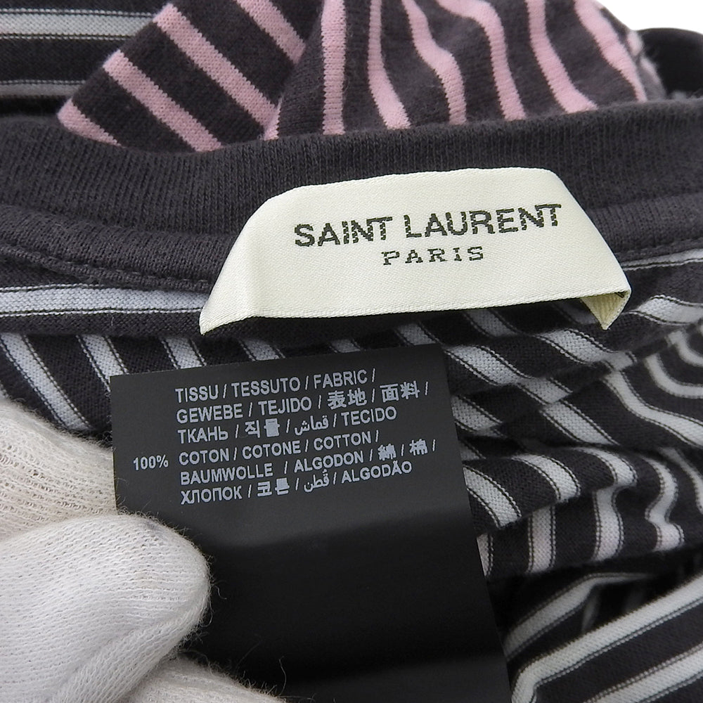 SAINT LAURENT PARIS サンローランパリ グラデーション ボーダー Tシャツ トップス レディース ホワイト×ブラック XS 644057 20年 トップス XS