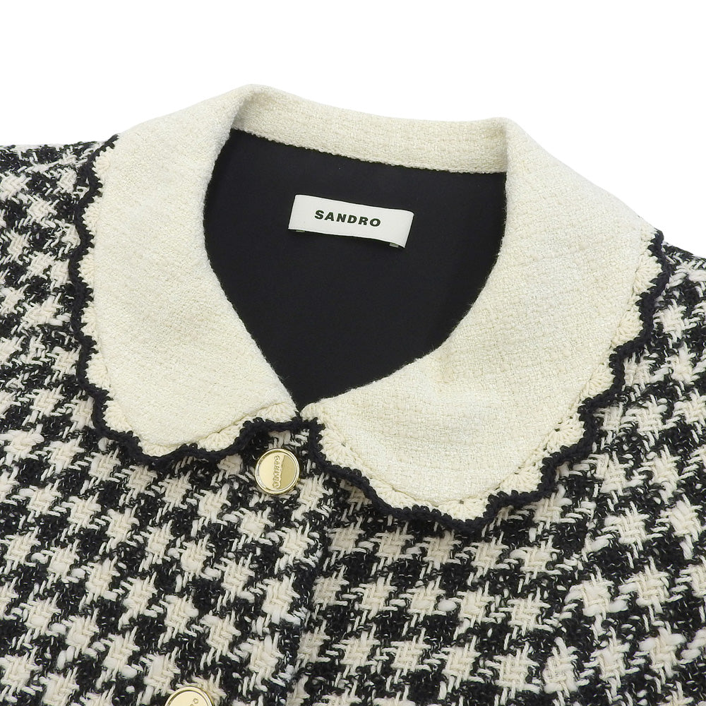 sandro サンドロ 美品 ツイード トロンプ・ルイユドレス ワンピース レディース ホワイト ブラック 34 SFPRO02482-107 ワンピース 34