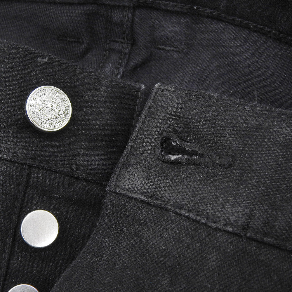 BALMAIN バルマン スリムフィットジーンズ コーティング加工 ボトムス メンズ ブラック 27 RH15230D006 ボトムス 27