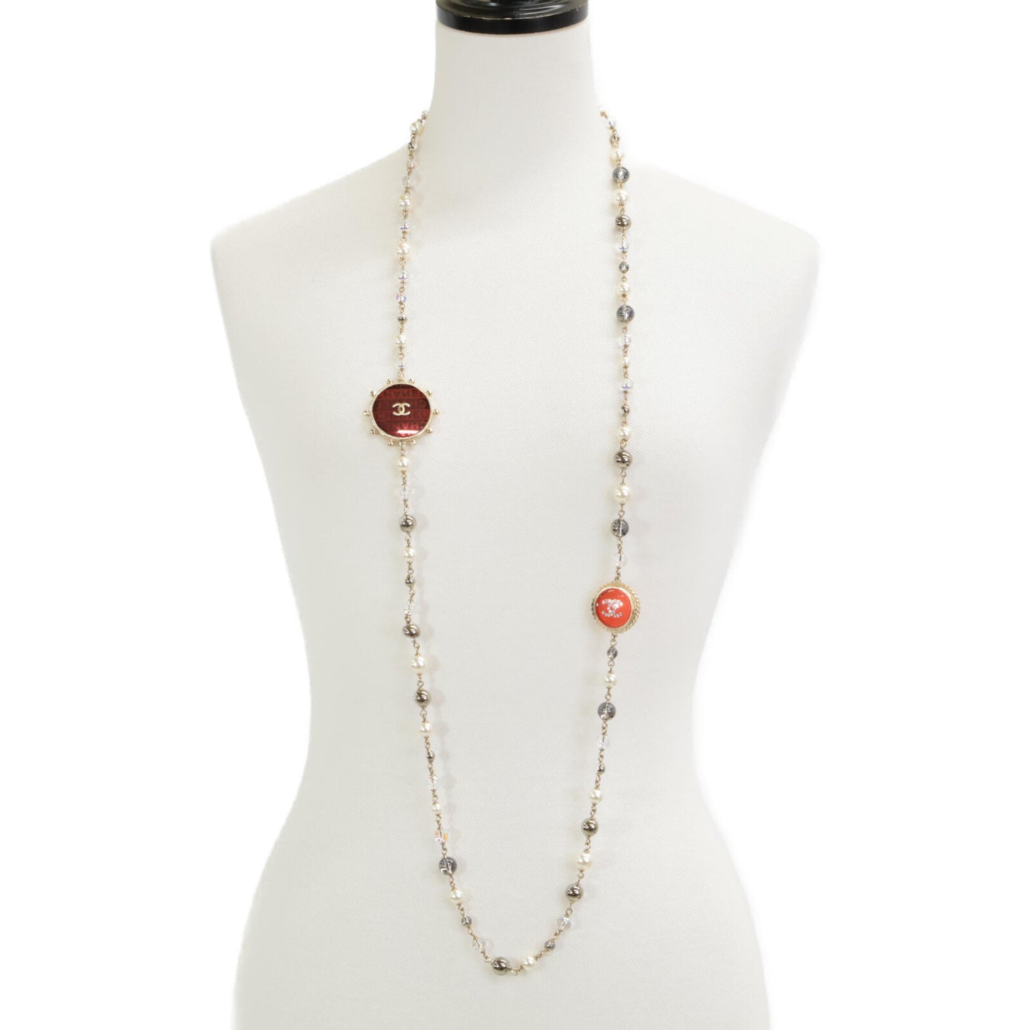 CHANEL シャネル A19 C ココマーク ラウンドプレート フェイクパール ロング ネックレス
