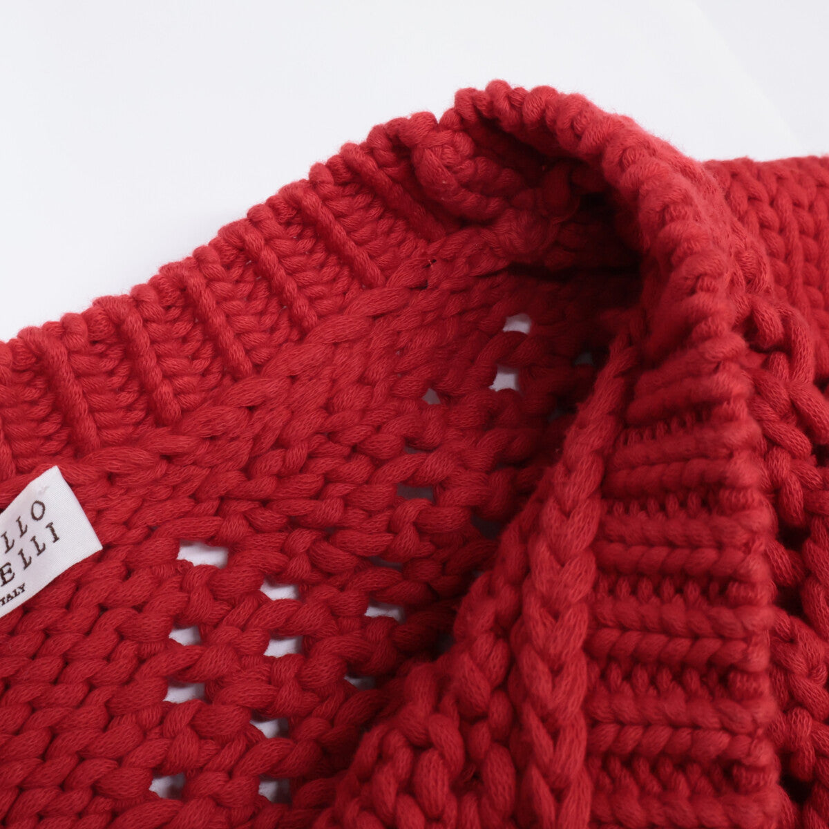 BRUNELLO CUCINELLI ブルネロクチネリ レッド クロップド丈 コットン ニット トップス S