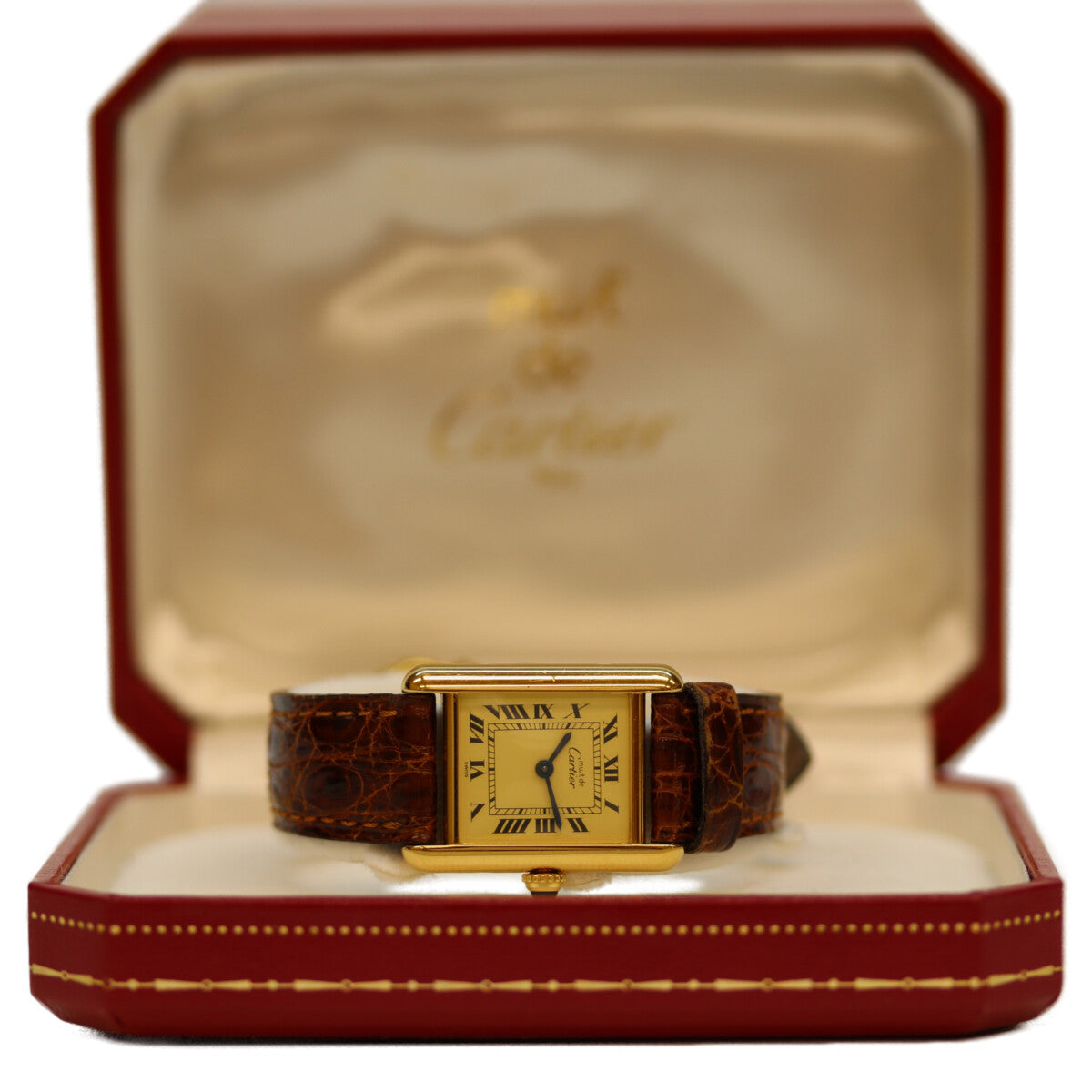 Cartier カルティエ 95年 W1003153 925 マストタンクSM ヴェルメイユ QZ 革ベルト 腕時計