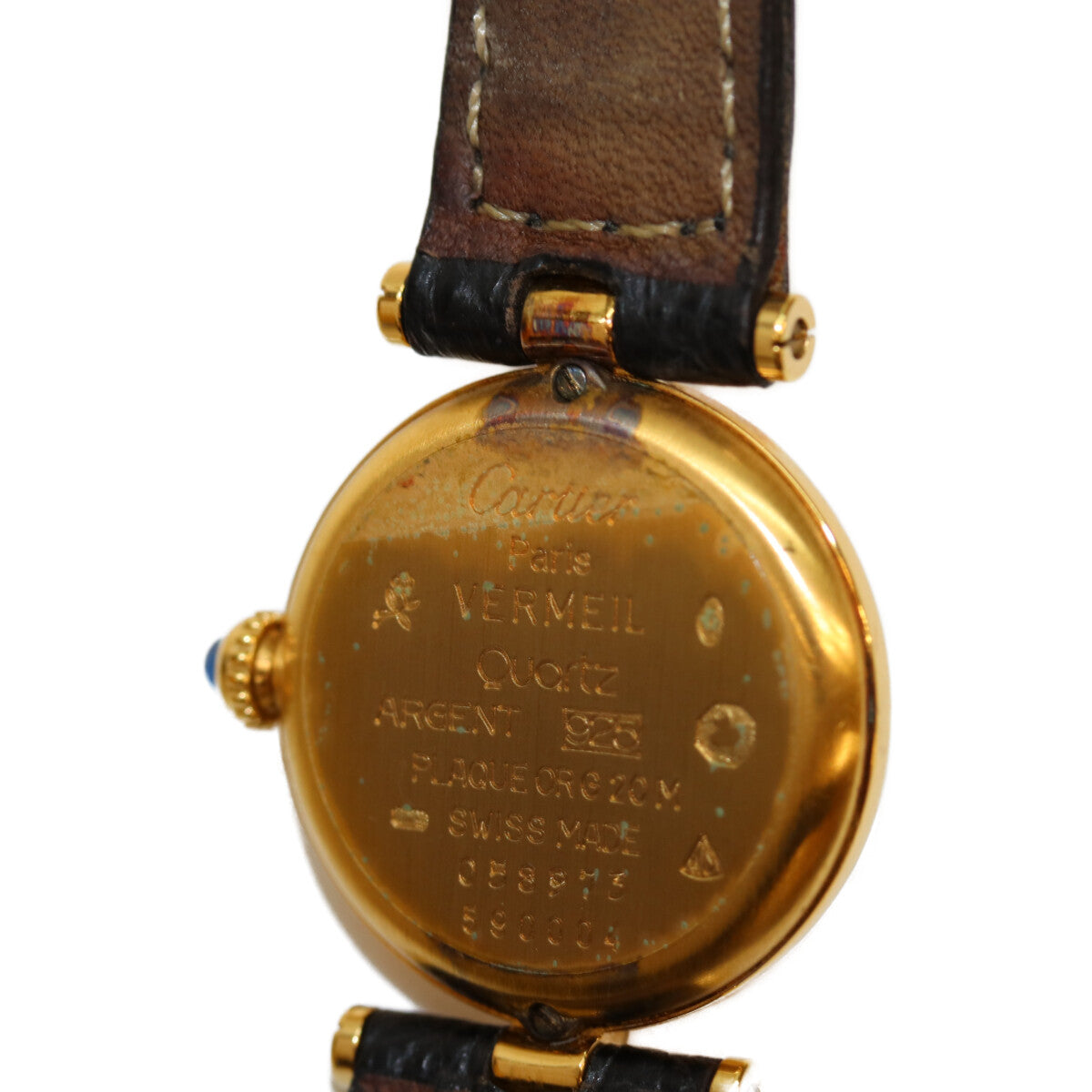 Cartier カルティエ 925 マストヴァンドームSM ヴェルメイユ 黒文字盤 QZ/革 腕時計