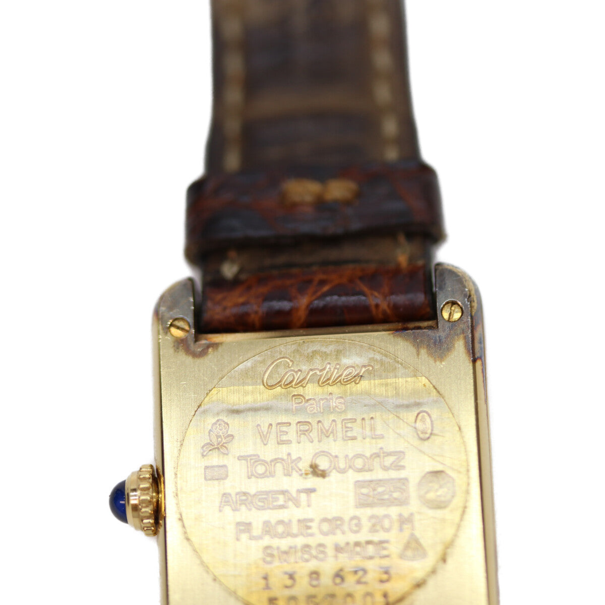 Cartier カルティエ 82-95年 925 マストタンクヴェルメイユSM ローマアイボリー文字盤 QZ 革 腕時計