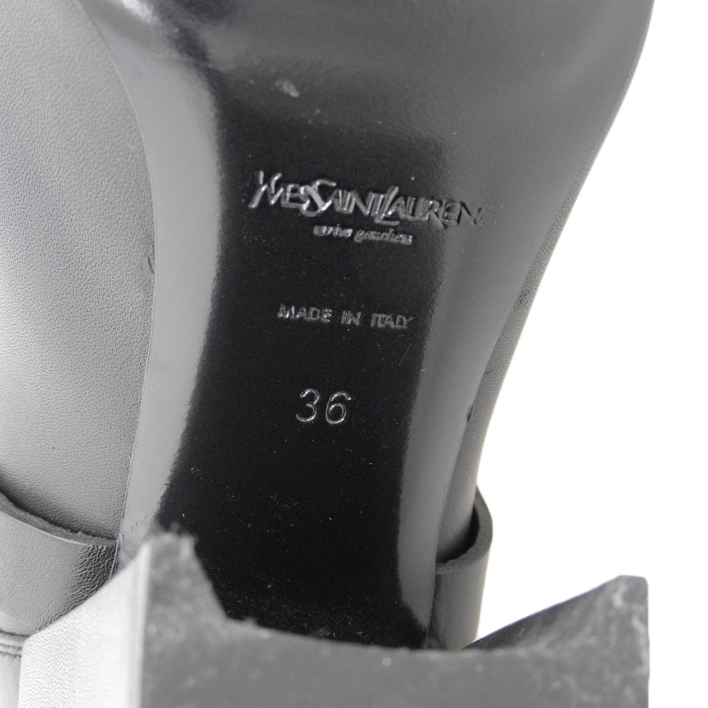 Yves Saint-Laurent イヴサンローラン フロントチェーン チャンキーヒール レザー ロングブーツ シューズ レディース ブラック 36 シューズ 36
