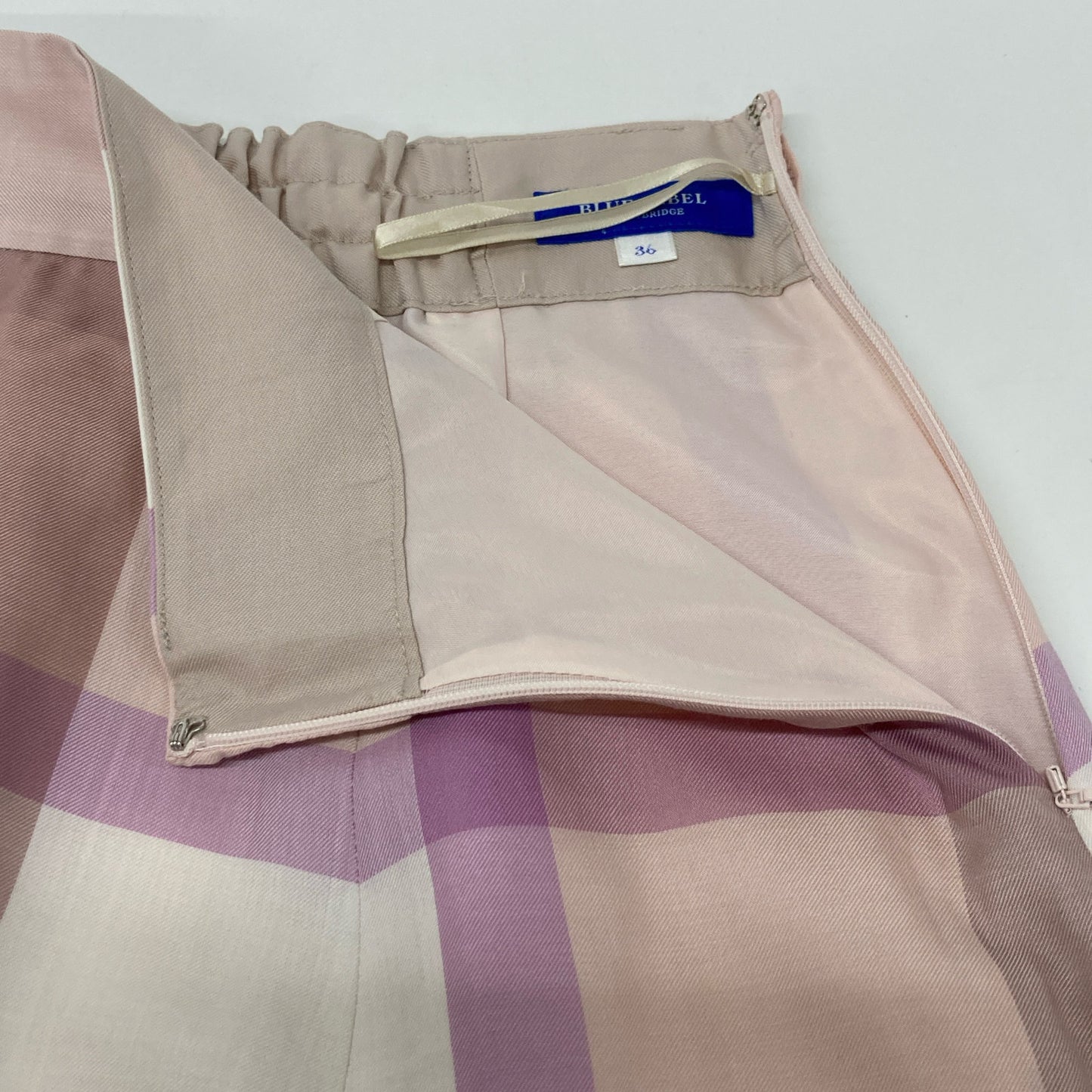 BLUE LABEL CRESTBRIDGE ブルーレーベルクレストブリッジ 23年製 ピンク クレストブリッジチェックライトエアリーツイルフレアスカート スカート 36