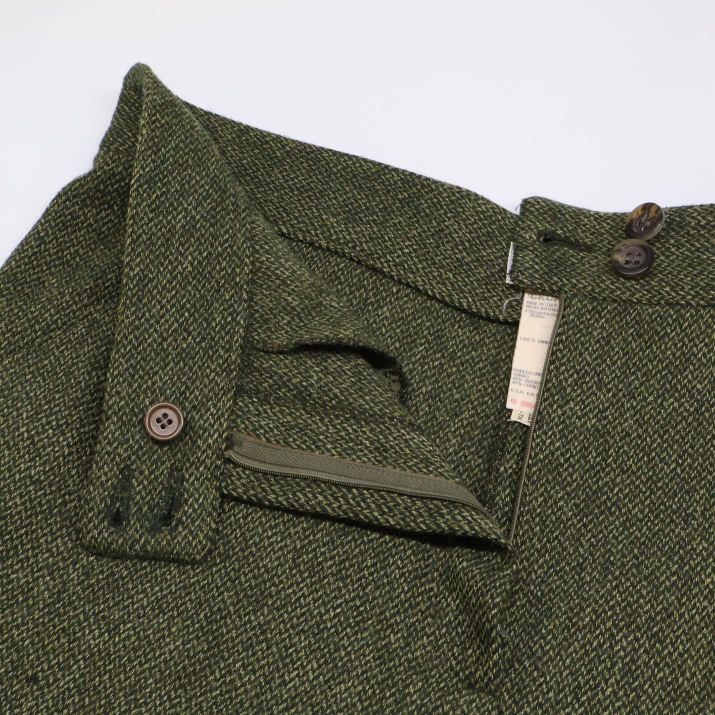 VALENTINO ヴァレンティノ グリーン ウール ヘリンボーン ワイドトラウザーパンツ ボトムス 44