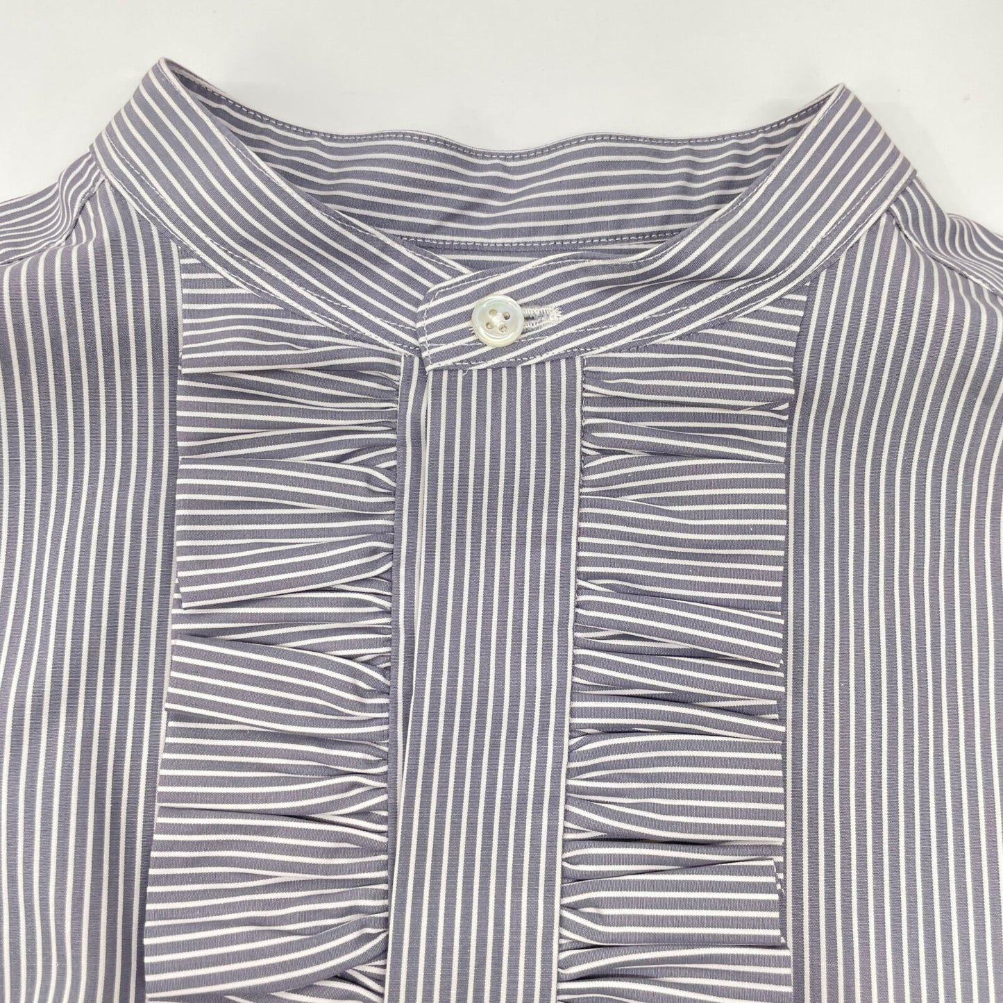 DRAWER ドゥロワー 6511-299-0445 グレー ストライプフリルスタンドカラーシャツ トップス 36