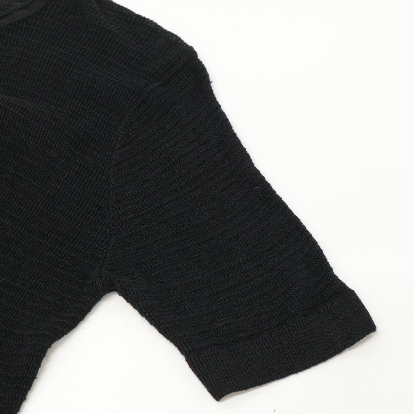 St.moritz サンモリッツ ブラック リネン シアーメッシュ クルーネック ショートスリーブカットソー トップス 48