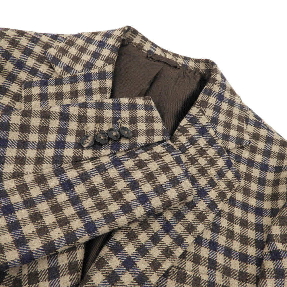 DE PETRILLO デペトリロ 美品 シェファードチェック ウールナイロン POSILLIPO テーラードジャケット メンズ ブラウン 44 ジャケット 44