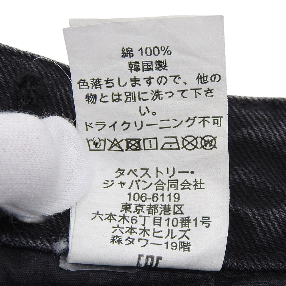 COACH コーチ 美品 コットン ロゴ刺繍 ウォッシュド レイヤードデニムパンツ ボトムス レディース ブラック S CBS06 ボトムス S