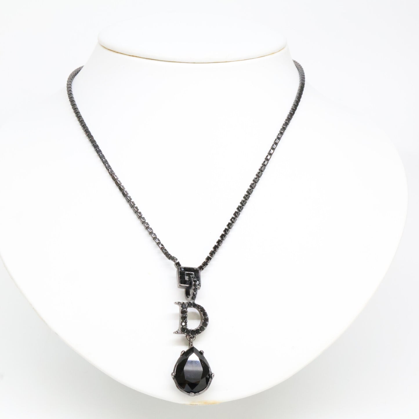 Christian Dior クリスチャンディオール Dモチーフ ティアドロップトップ ラインストーン チェーン ネックレス