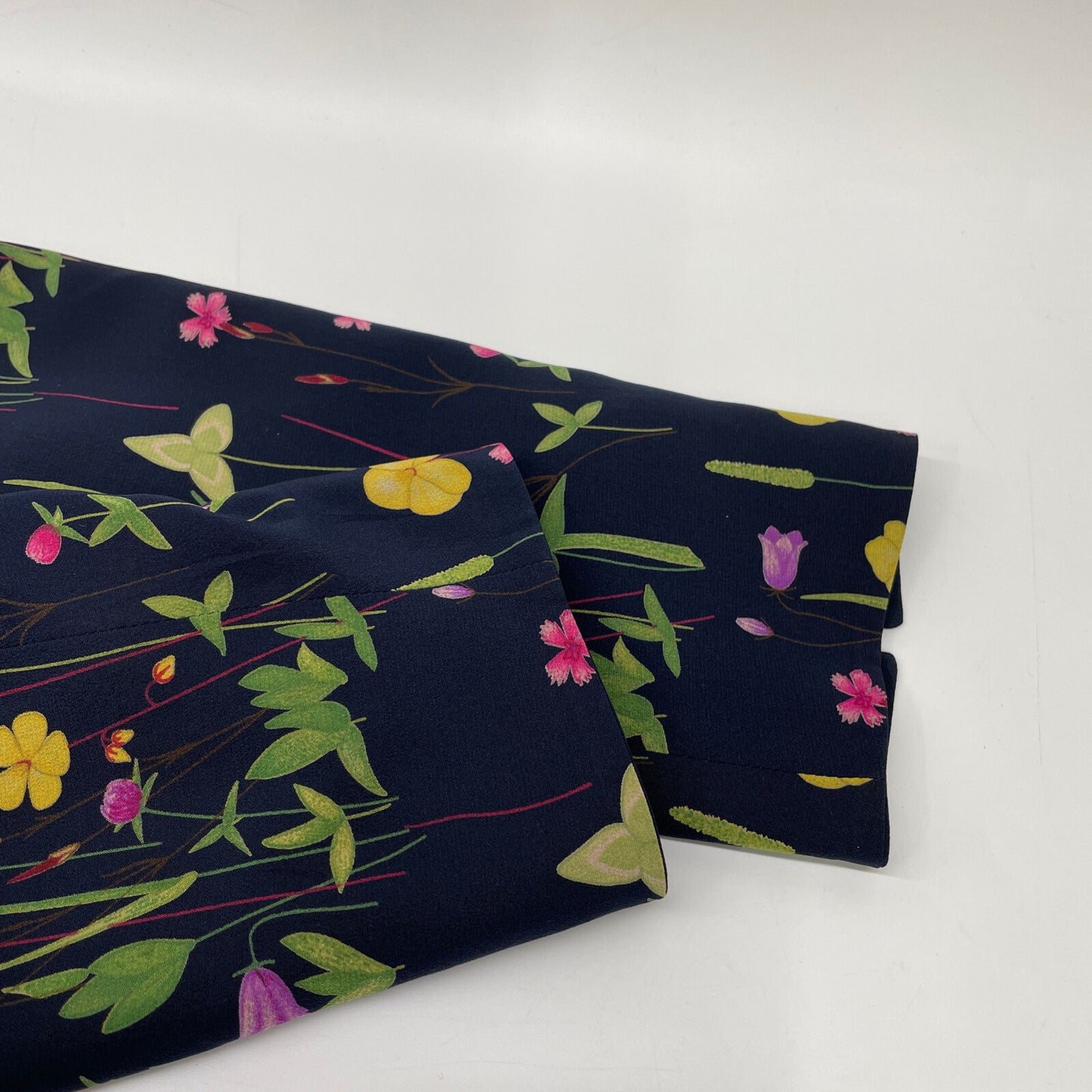 AKRIS アクリス ネイビー シルク フラワー ノーカラージャケット ジャケット 42