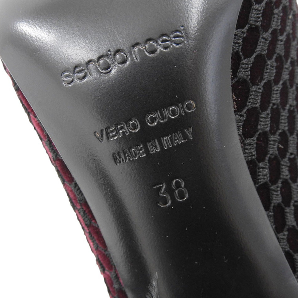 Sergio Rossi セルジオロッシ 新品同様 ベルベット ヒールパンプス レディース ボルドー×ブラック 38 シューズ 38