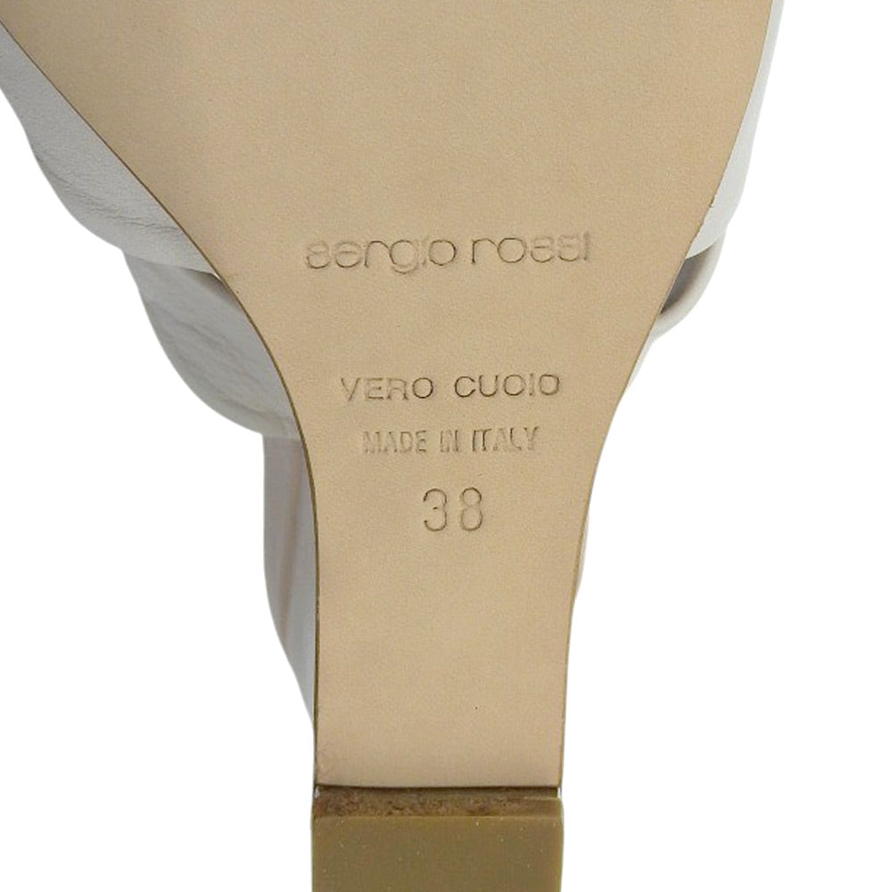 Sergio Rossi セルジオロッシ リボンデザイン 厚底 ハイヒール アンクルストラップ サンダル レディース ホワイト 38 シューズ 38