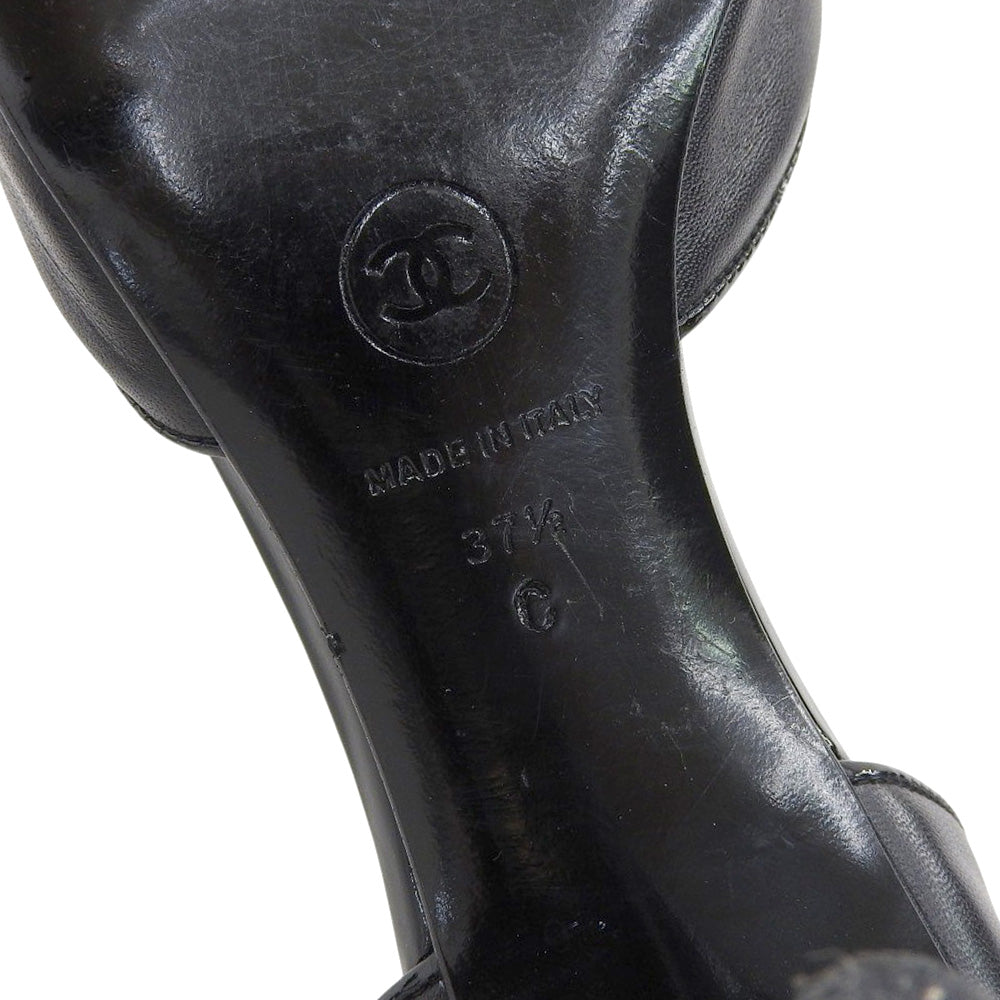 CHANEL シャネル レザー ポインテッドトゥ ココマーク パンプス レディース ブラック 37 1/2 シューズ 37.5