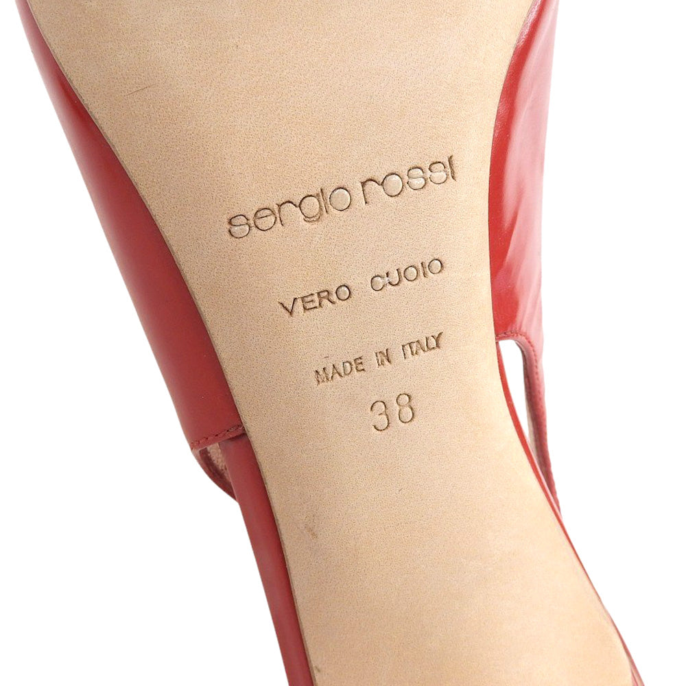Sergio Rossi セルジオロッシ 美品 レザー オープントゥ サンダル パンプス レディース レッド 38 シューズ 38