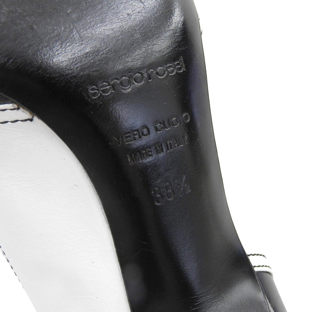 Sergio Rossi セルジオロッシ レザー リボン ラウンドトゥ パンプス レディース ブラック×ホワイト 38 1/2 シューズ 38.5