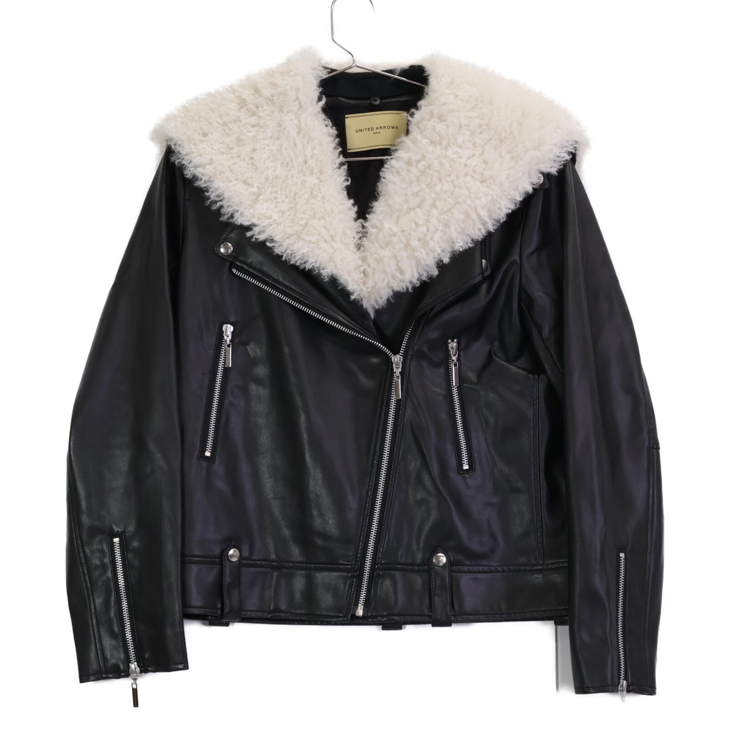 UNITED ARROWS ユナイテッドアローズ ブラック ファー付き ダブルライダースジャケット ジャケット 38