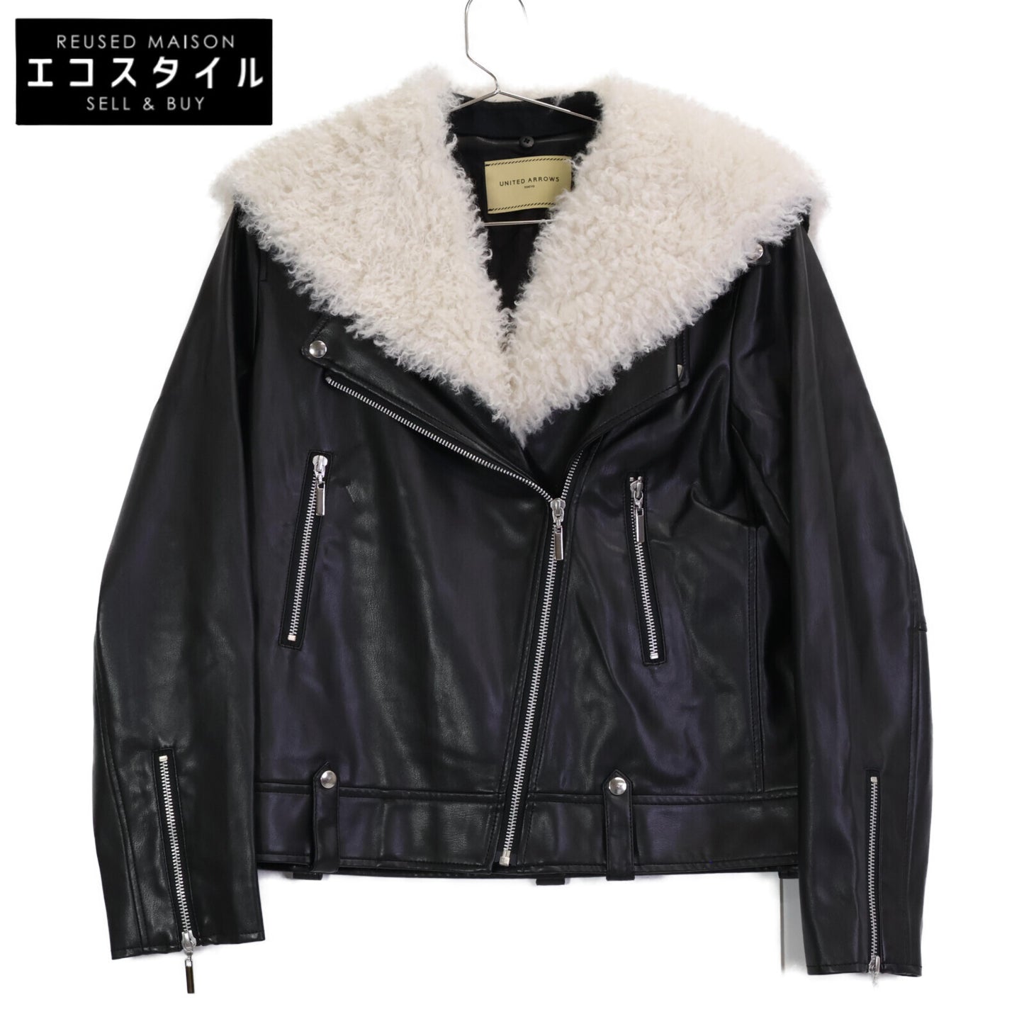 UNITED ARROWS ユナイテッドアローズ ブラック ファー付き ダブルライダースジャケット ジャケット 38