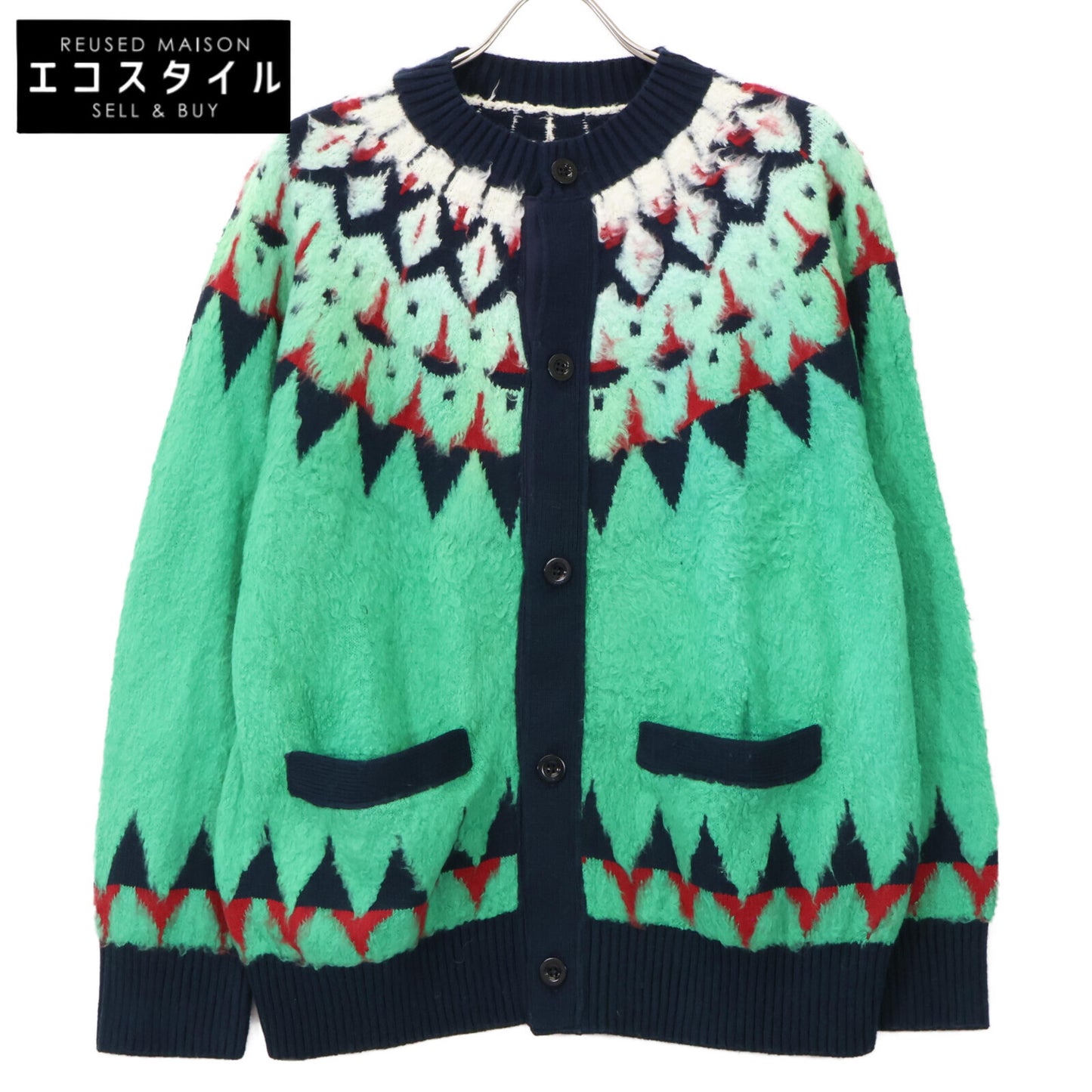 sacai サカイ 24SS ｸﾞﾘｰﾝ 24ｰ03333M ｼﾞｬｶﾞｰﾄﾞﾆｯﾄｶｰﾃﾞｨｶﾞﾝ トップス 1