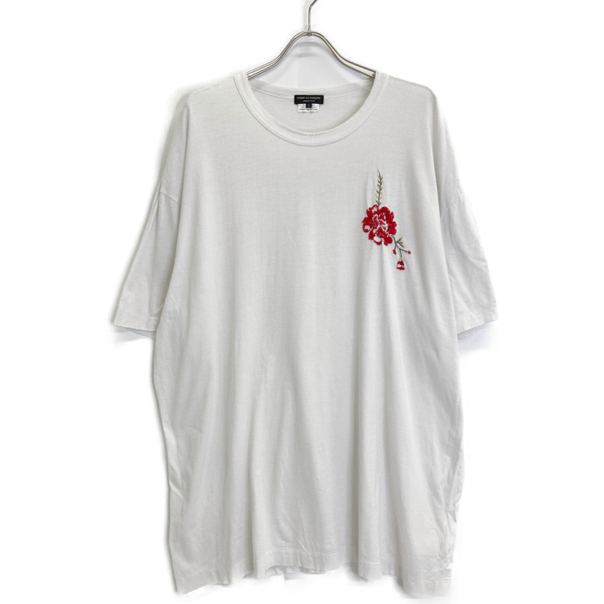 COMMEdesGARCONS HOMME PLUS コムデギャルソンオムプリュス PI-T028 グレー フラワー刺繍オーバーサイズTシャツ トップス L