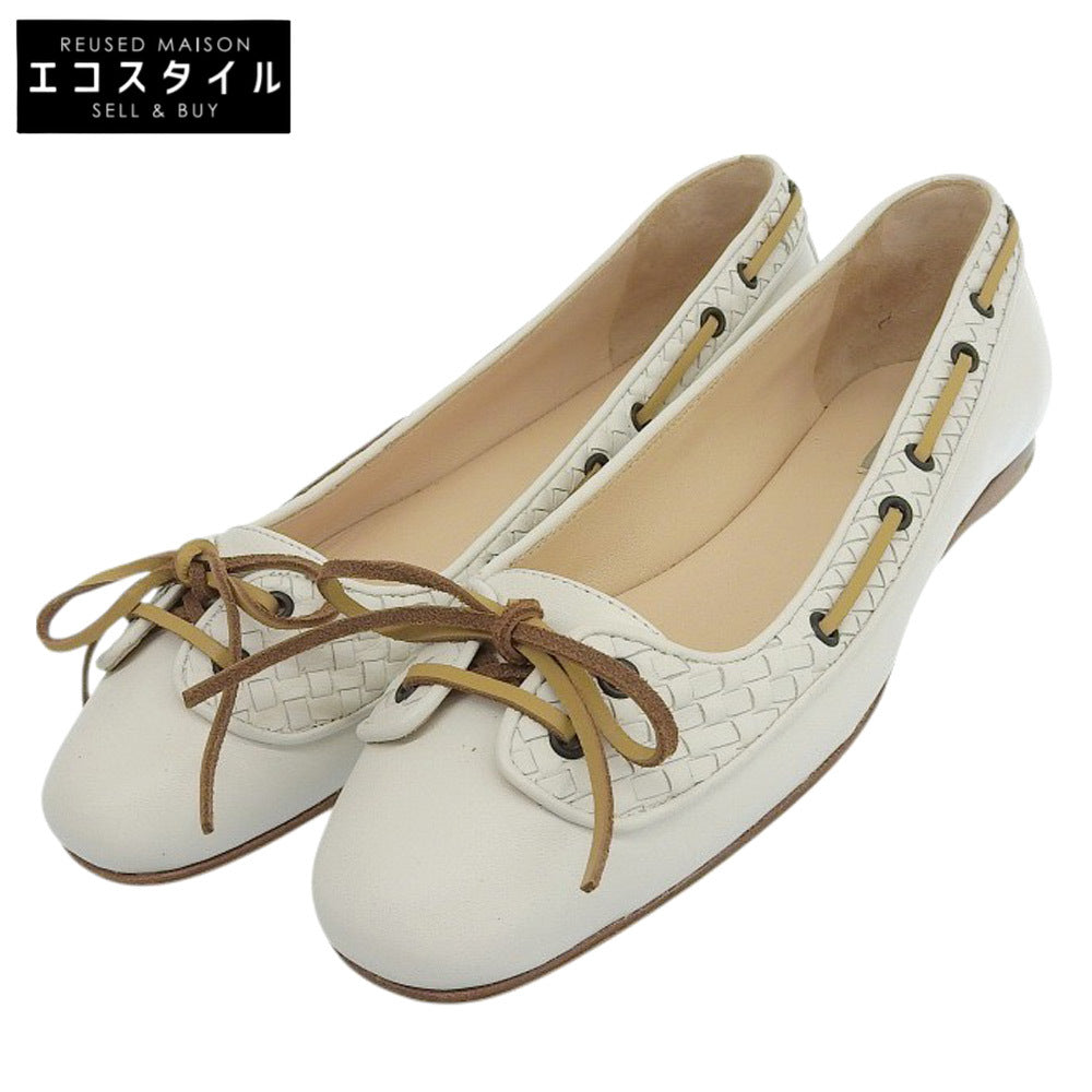 BOTTEGA VENETA ボッテガヴェネタ 美品 イントレチャート フラットパンプス レディース ホワイト 35 1/2 シューズ 35.5
