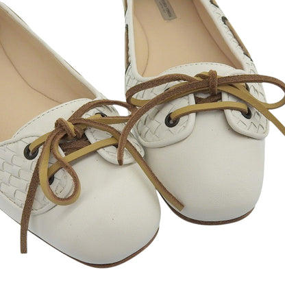 BOTTEGA VENETA ボッテガヴェネタ 美品 イントレチャート フラットパンプス レディース ホワイト 35 1/2 シューズ 35.5