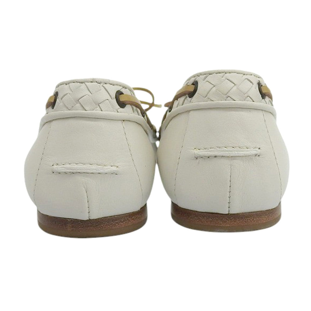 BOTTEGA VENETA ボッテガヴェネタ 美品 イントレチャート フラットパンプス レディース ホワイト 35 1/2 シューズ 35.5