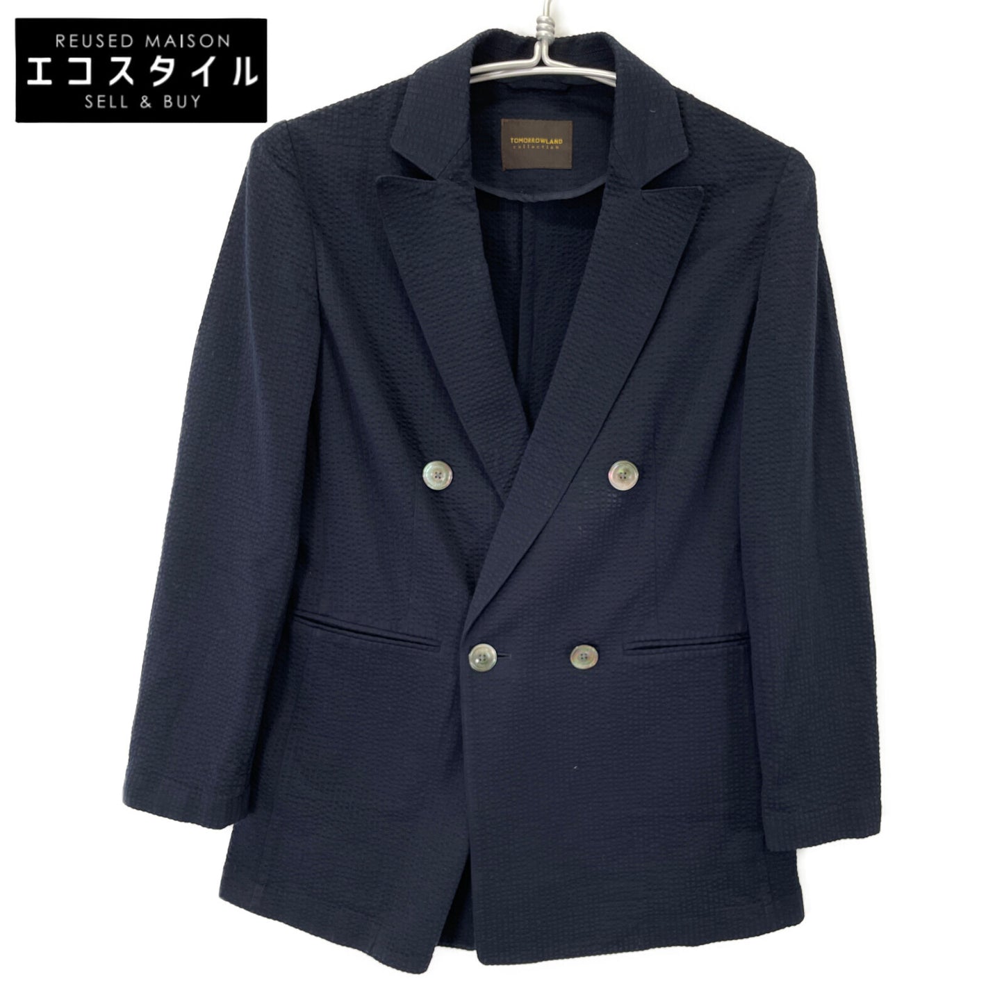 TOMORROWLAND トゥモローランド 【ｺﾚｸｼｮﾝ】24年製 ﾈｲﾋﾞｰ ｽﾄﾗｲﾌﾟ ﾃｰﾗｰﾄﾞｼﾞｬｹｯﾄ ジャケット 34