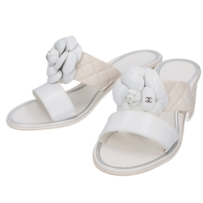 CHANEL シャネル 【美品】IG32781 カメリアモチーフ キルティングレザー チャンキーヒール サンダル シューズ 35C