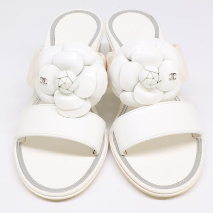 CHANEL シャネル 【美品】IG32781 カメリアモチーフ キルティングレザー チャンキーヒール サンダル シューズ 35C