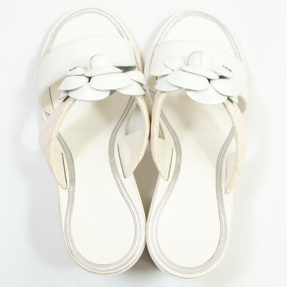 CHANEL シャネル 【美品】IG32781 カメリアモチーフ キルティングレザー チャンキーヒール サンダル シューズ 35C