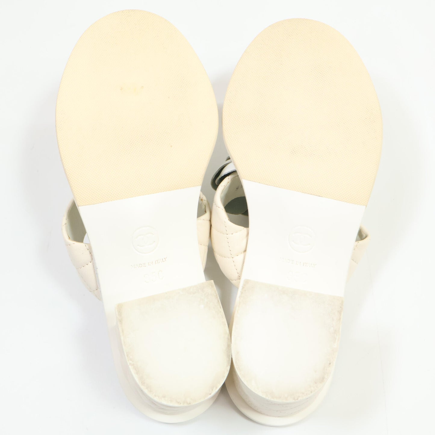 CHANEL シャネル 【美品】IG32781 カメリアモチーフ キルティングレザー チャンキーヒール サンダル シューズ 35C