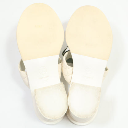 CHANEL シャネル 【美品】IG32781 カメリアモチーフ キルティングレザー チャンキーヒール サンダル シューズ 35C