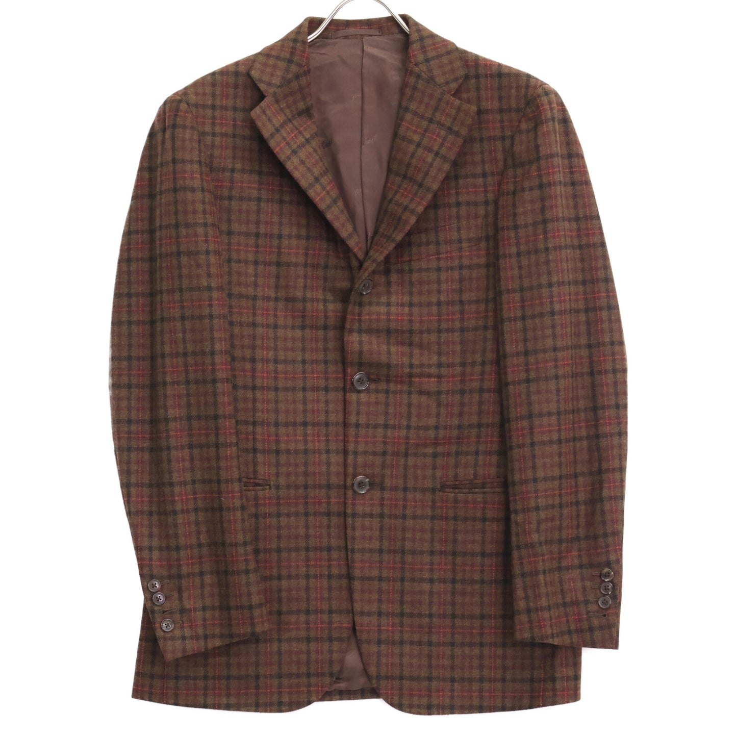 Belvest ベルベスト ﾌﾞﾗｳﾝ ﾁｪｯｸ ｳｰﾙ 段返り3B ｼﾞｬｹｯﾄ ジャケット 表記無し