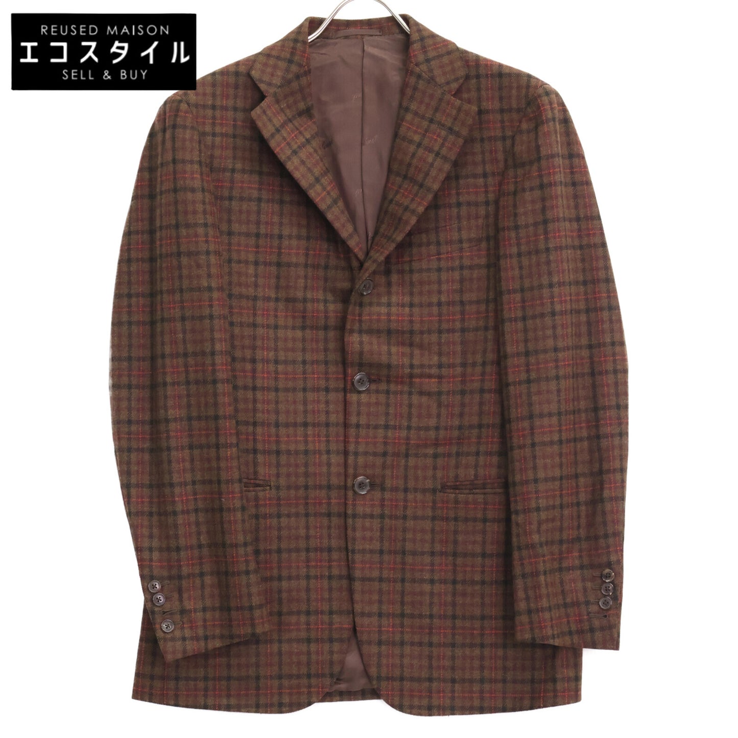 Belvest ベルベスト ﾌﾞﾗｳﾝ ﾁｪｯｸ ｳｰﾙ 段返り3B ｼﾞｬｹｯﾄ ジャケット 表記無し