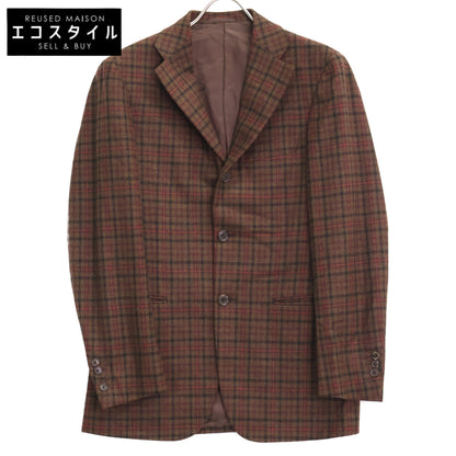 Belvest ベルベスト ﾌﾞﾗｳﾝ ﾁｪｯｸ ｳｰﾙ 段返り3B ｼﾞｬｹｯﾄ ジャケット 表記無し