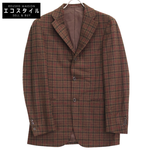 Belvest ベルベスト ﾌﾞﾗｳﾝ ﾁｪｯｸ ｳｰﾙ 段返り3B ｼﾞｬｹｯﾄ ジャケット 表記無し