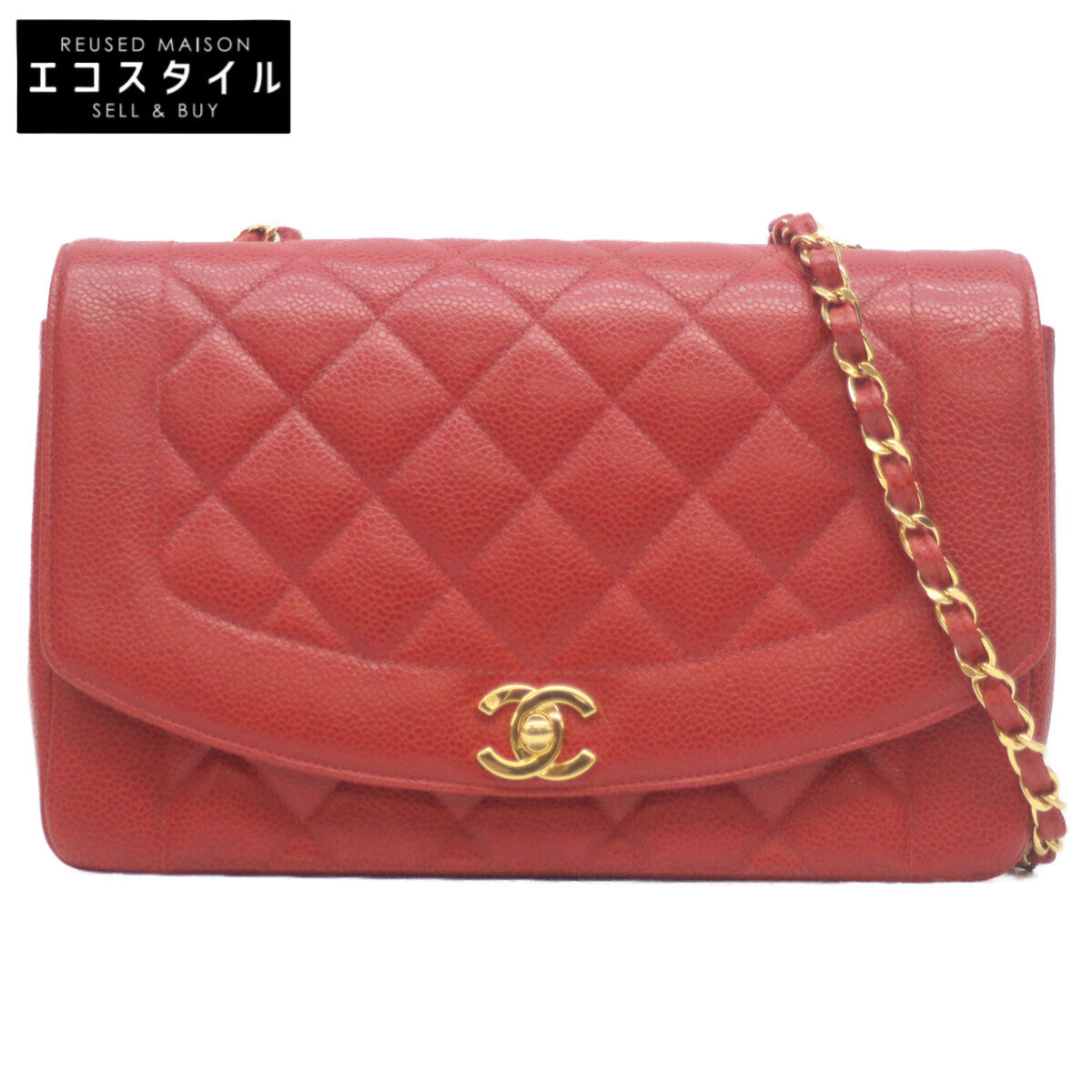 CHANEL シャネル 2番台 キャビアスキン レッド ダイアナ25 チェーンショルダーバッグ ショルダーバッグ