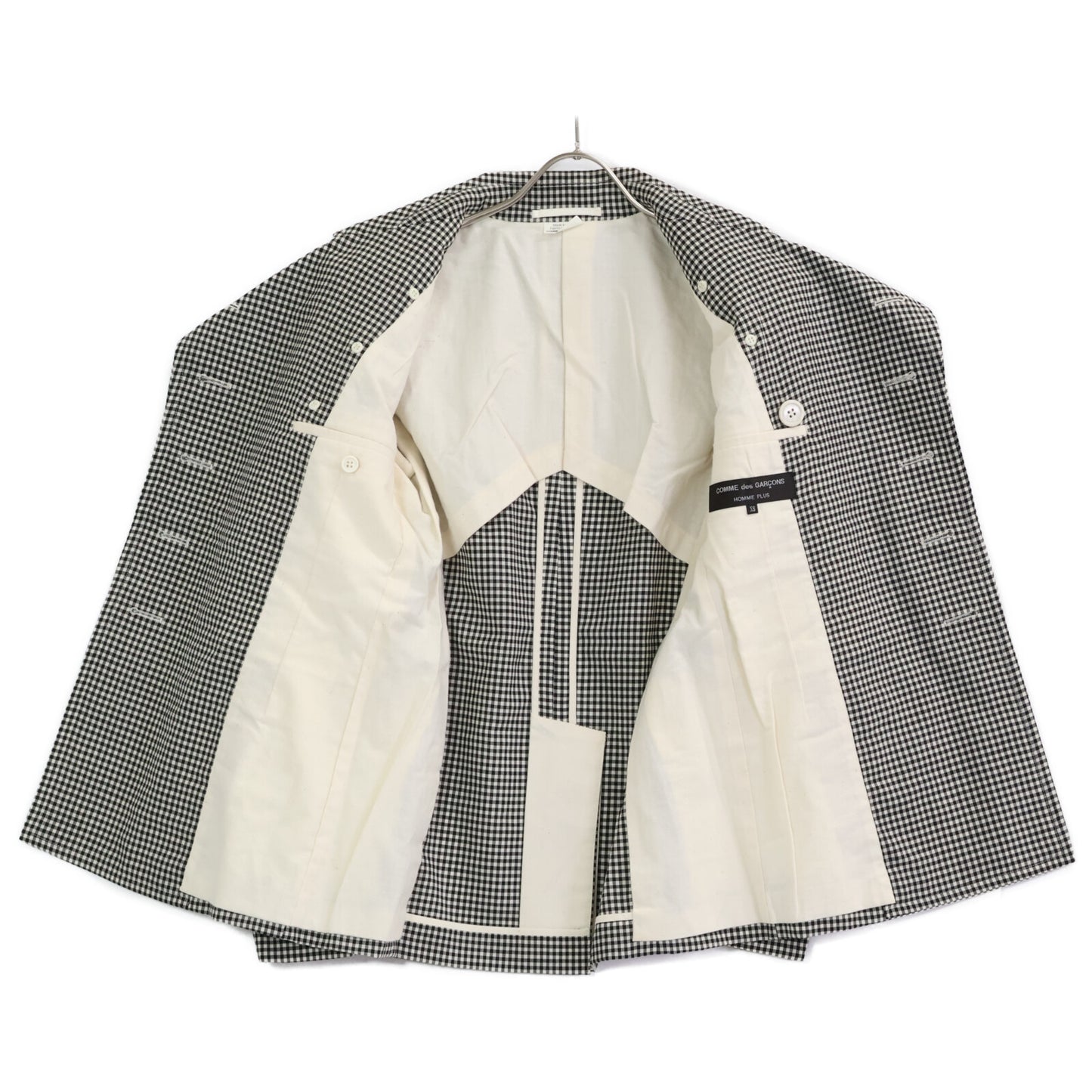 COMMEdesGARCONS HOMME PLUS コムデギャルソンオムプリュス PI-J045 ﾌﾞﾗｯｸ×ﾎﾜｲﾄ ｷﾞﾝｶﾞﾑﾁｪｯｸ Pｺｰﾄ コート XS