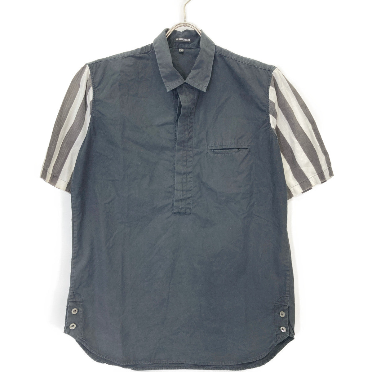 ANN DEMEULEMEESTER アンドゥムルメステール 08年製 ﾈｲﾋﾞｰ 切り替え ﾌﾟﾙｵｰﾊﾞｰｼｬﾂ トップス XXS