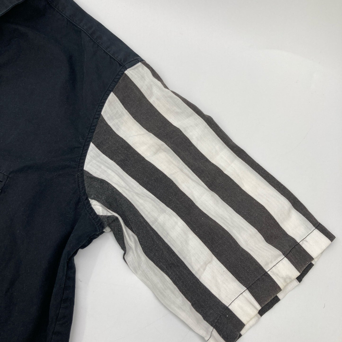 ANN DEMEULEMEESTER アンドゥムルメステール 08年製 ﾈｲﾋﾞｰ 切り替え ﾌﾟﾙｵｰﾊﾞｰｼｬﾂ トップス XXS