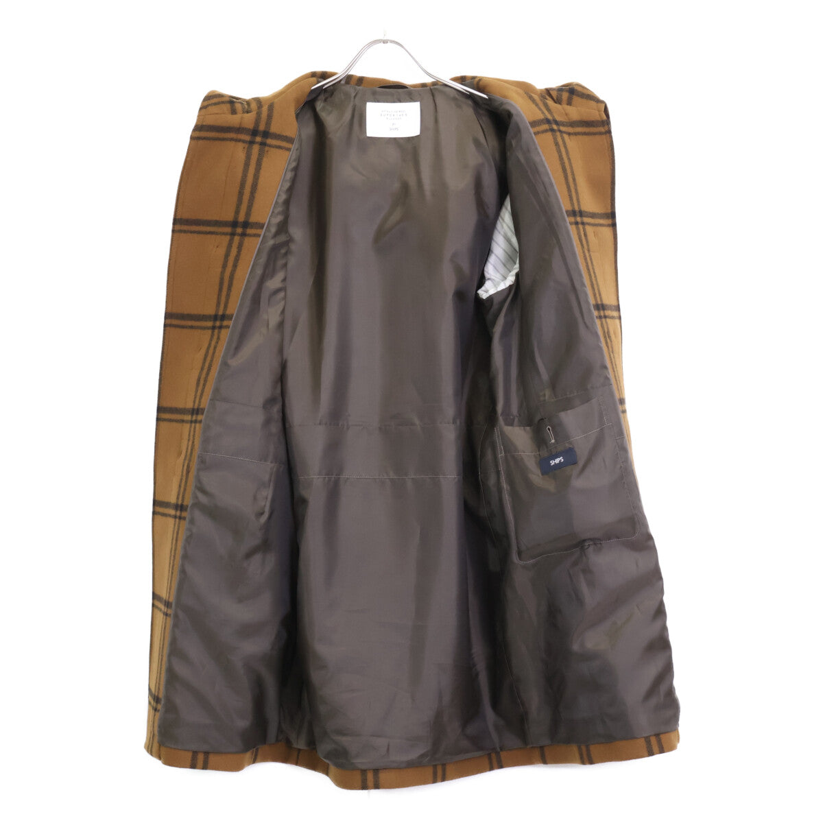 SHIPS シップス ﾌﾞﾗｳﾝ ﾁｪｯｸ柄 ﾀﾞｯﾌﾙｺｰﾄ コート S