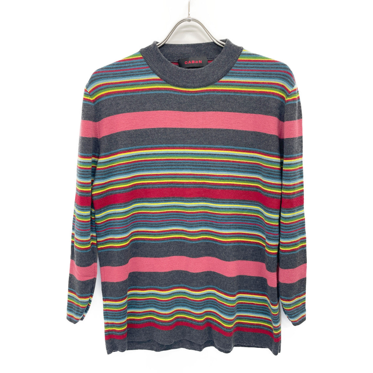 CABaN キャバン ｸﾞﾚｰ系 ﾏﾙﾁｶﾗｰ ｸﾙｰﾈｯｸﾆｯﾄ トップス S